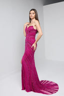 ZARELLE BEADED GOWN IN HOT PINK