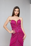 ZARELLE BEADED GOWN IN HOT PINK