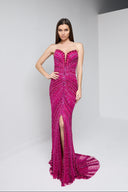 ZARELLE BEADED GOWN IN HOT PINK