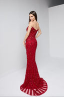 ARIA BEADED BUSTIER GOWN IN RED