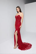 ARIA BEADED BUSTIER GOWN IN RED