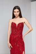 ARIA BEADED BUSTIER GOWN IN RED