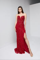 ARIA BEADED BUSTIER GOWN IN RED