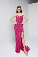 ARIA BEADED BUSTIER GOWN IN HOT PINK