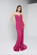 ARIA BEADED BUSTIER GOWN IN HOT PINK