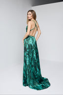 ANGELIE LONG DRESS IN EMERALD WITH GOLD