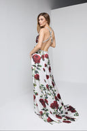 ANGELIE LONG DRESS IN WHITE & RED