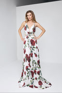 ANGELIE LONG DRESS IN WHITE & RED