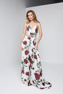 ANGELIE LONG DRESS IN WHITE & RED