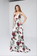ANGELIE LONG DRESS IN WHITE & RED