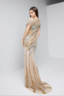 LYSANDRA BEADED GOWN IN GOLD AND TEAL