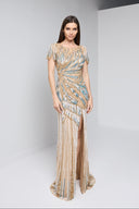 LYSANDRA BEADED GOWN IN GOLD AND TEAL