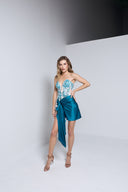 GIOVANNA BUSTIER MINI DRESS IN TEAL