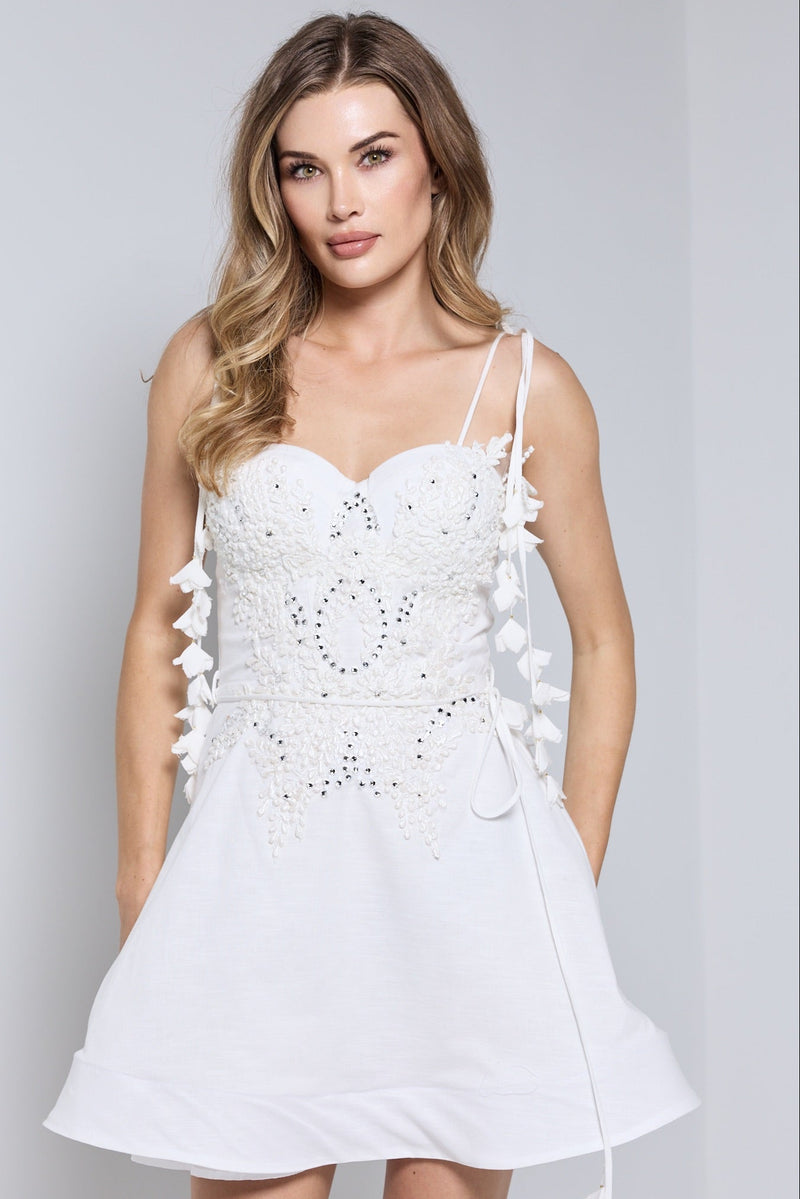 SOLENE MINI LINEN DRESS IN WHITE