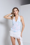 CALLISTA TOP - WHITE WITH BABY BLUE