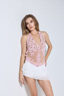 CALLISTA TOP - NUDE WITH PINK