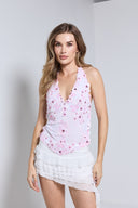 CALLISTA TOP - WHITE WITH BABY PINK