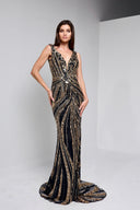 ARIANNE BEADED GOWN IN BLACK AND GOLD