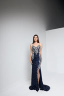 LEILA BEADED GOWN IN NAVY