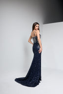 LEILA BEADED GOWN IN NAVY