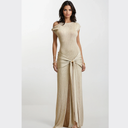 AURA ONE SHOULDER LONG DRESS IN GOLD KNIT WITH HARDWARES